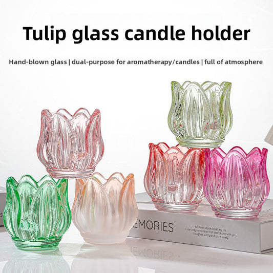 Frosted Glass Tulip Candle Holder — glass candle holder | BYHIMSELF