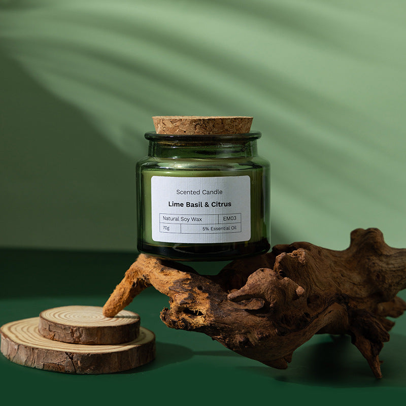 Green Glass Soy Candle with Wood Lid — view 13