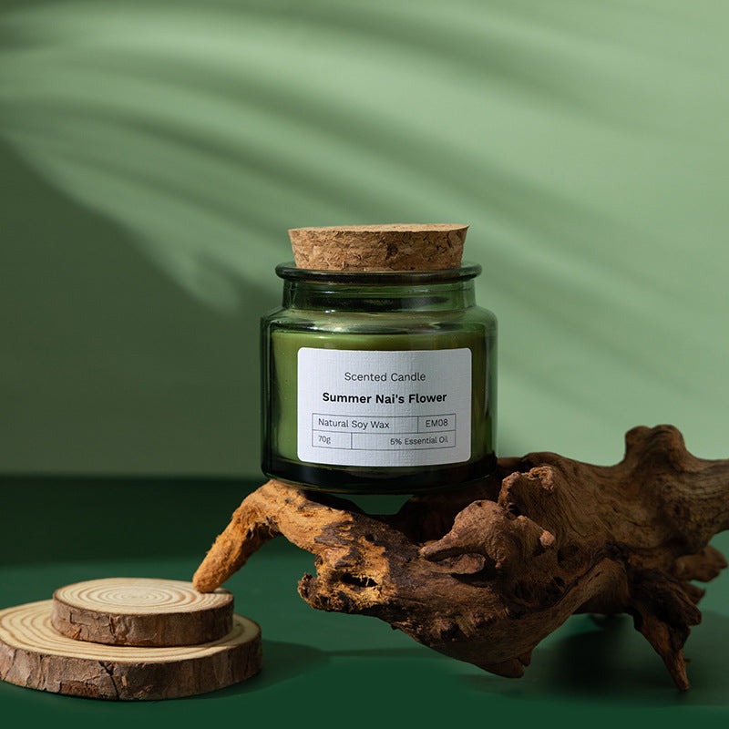 Green Glass Soy Candle with Wood Lid — view 10