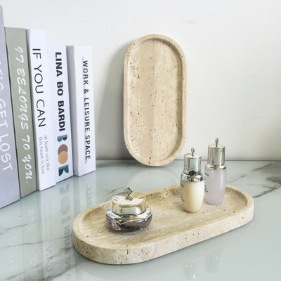 Oval Travertine Tray — stone decorative tray | BYHIMSELF
