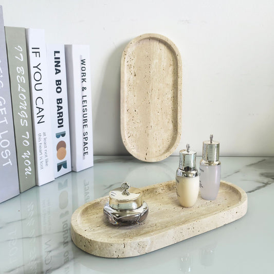 Oval Travertine Tray — stone decorative tray | BYHIMSELF
