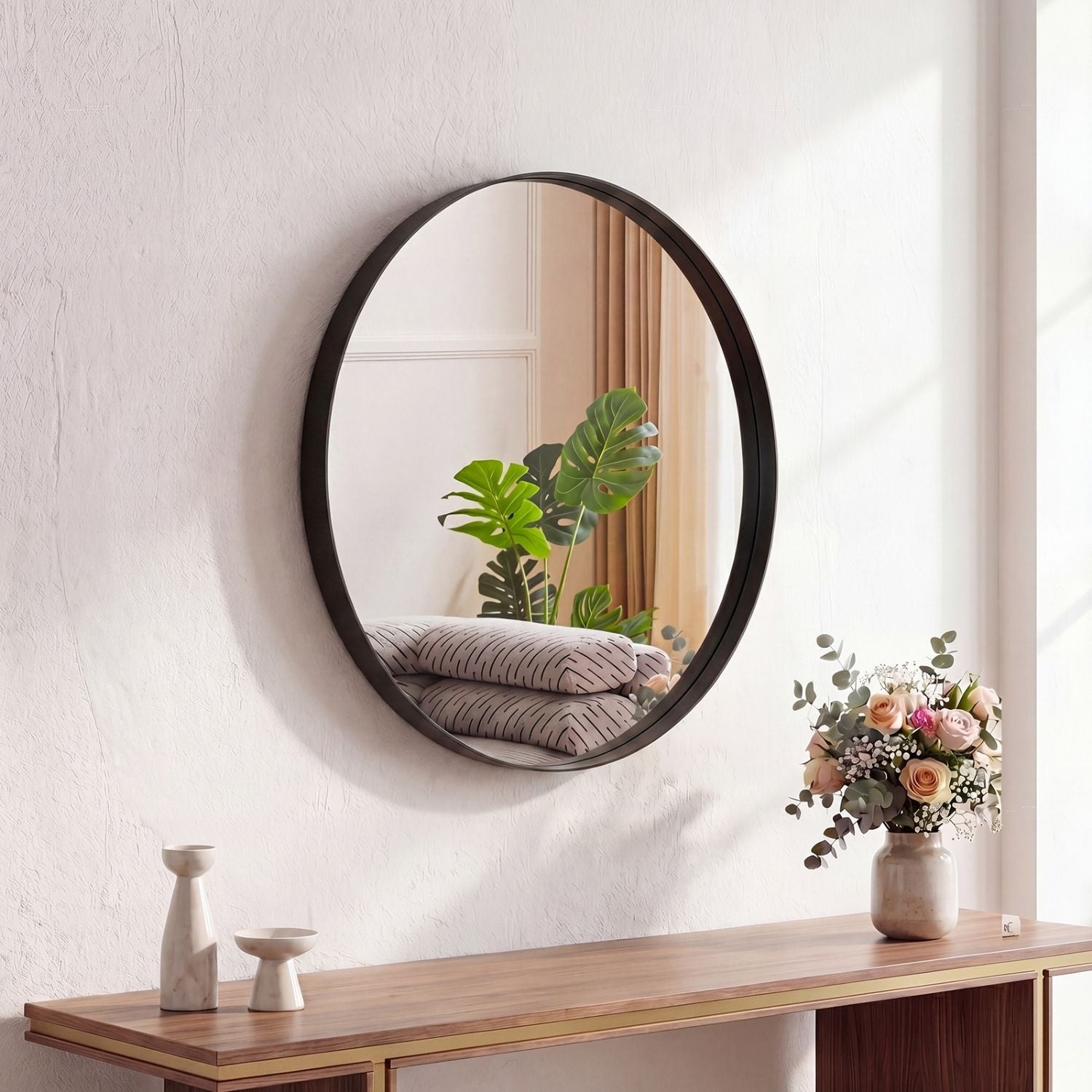 Round Metal-Frame Wall Mirror — main view