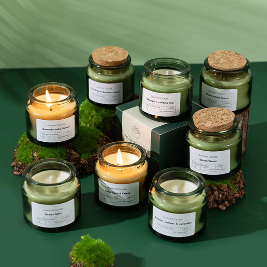 Green Glass Soy Candle with Wood Lid — main view
