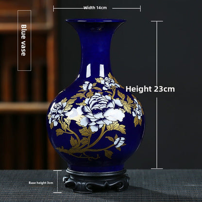 Blue & Gold Gilded Peony Vase, porcelain — view 7
