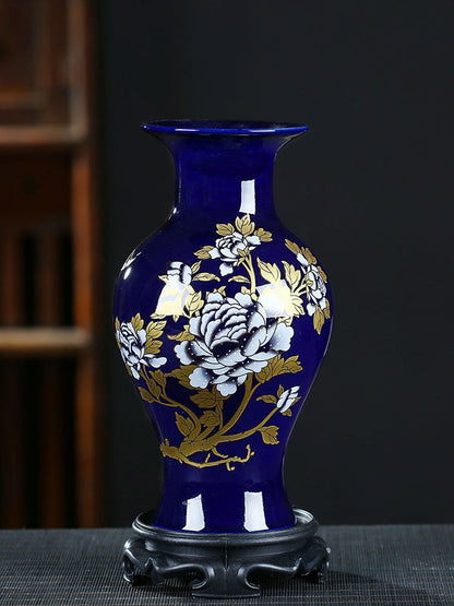 Blue & Gold Gilded Peony Vase — gilded porcelain vase | BYHIMSELF