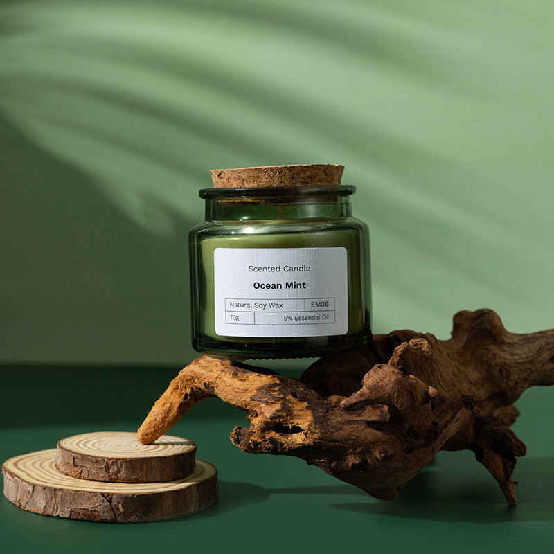 Green Glass Soy Candle with Wood Lid — view 7