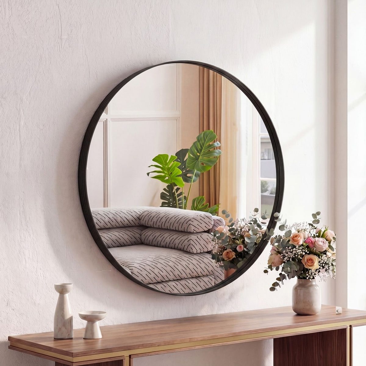 Round Metal-Frame Wall Mirror — view 3