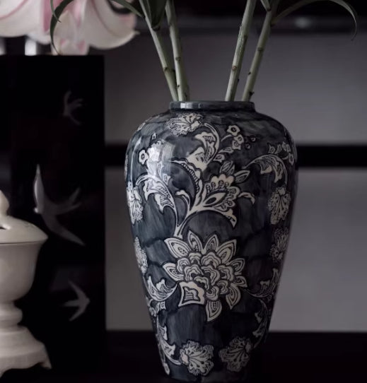 Blue & White Ink Ceramic Vase — view 2