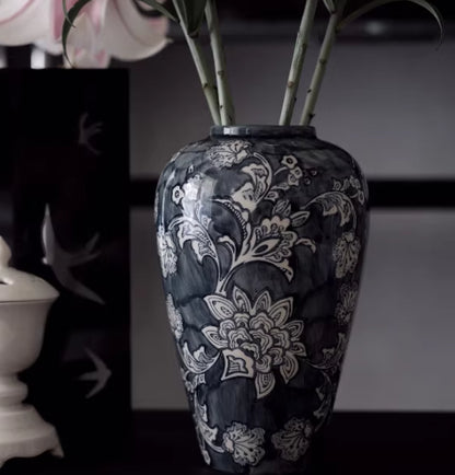Blue & White Ink Ceramic Vase — view 2