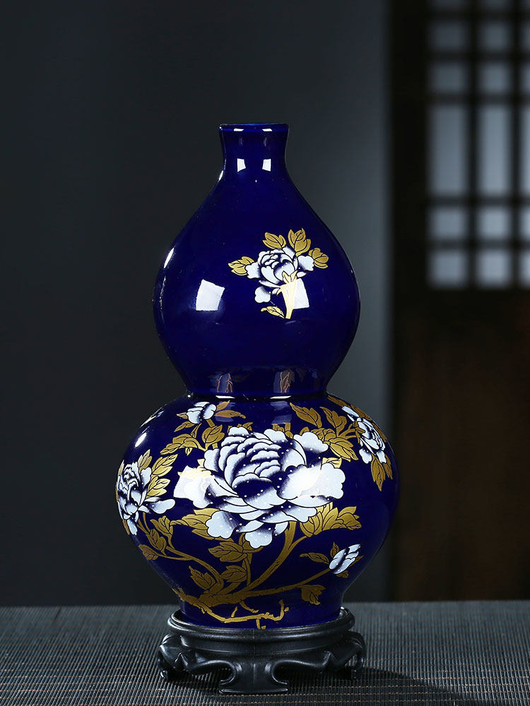 Blue & Gold Gilded Peony Vase, porcelain — view 2