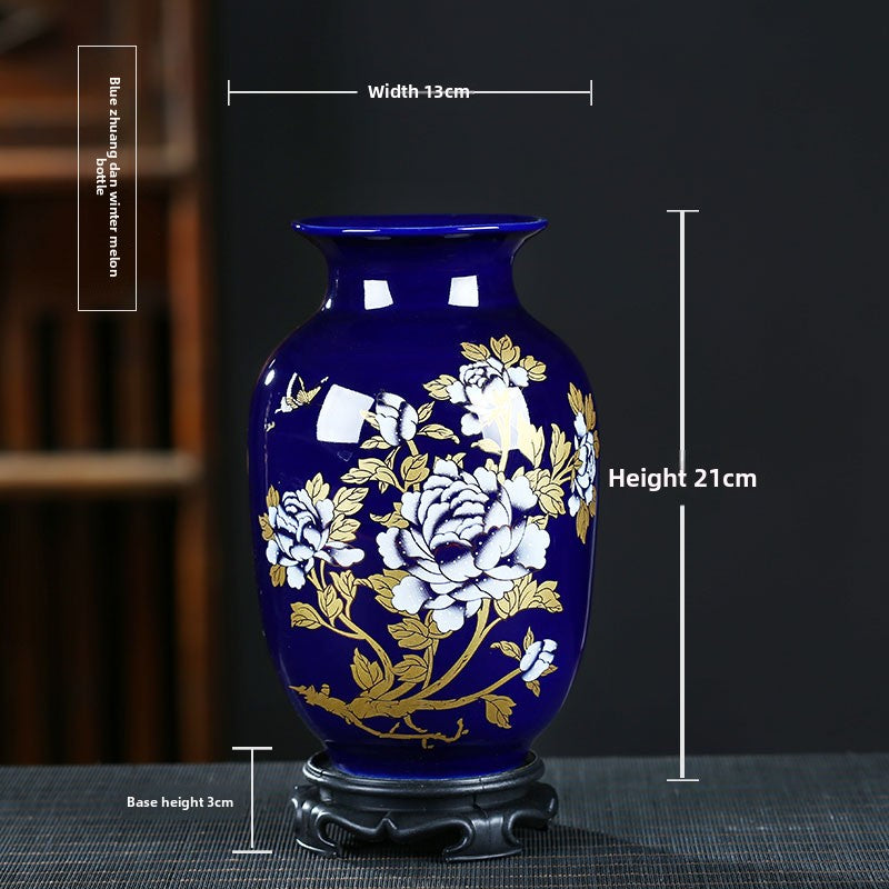 Blue & Gold Gilded Peony Vase, porcelain — view 11