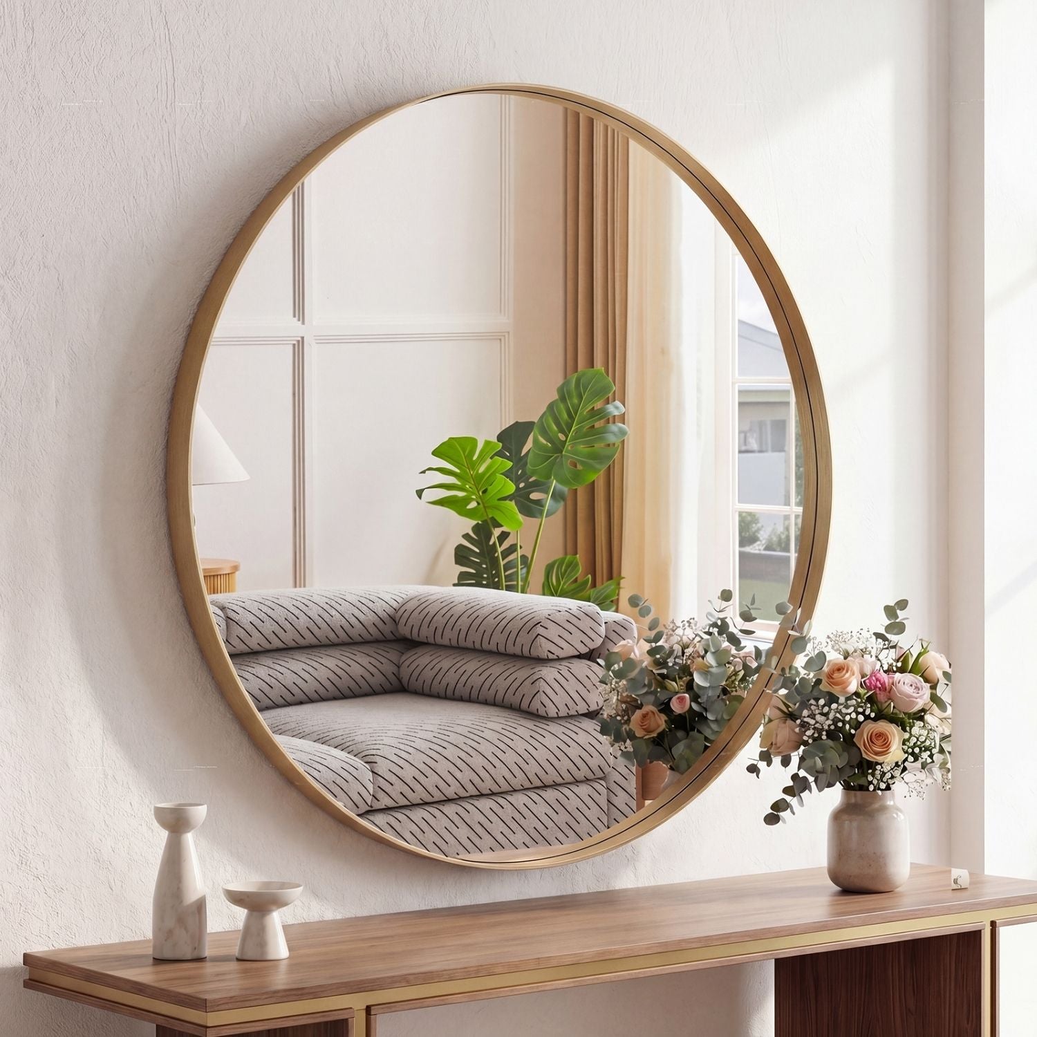 Round Metal-Frame Wall Mirror — view 8