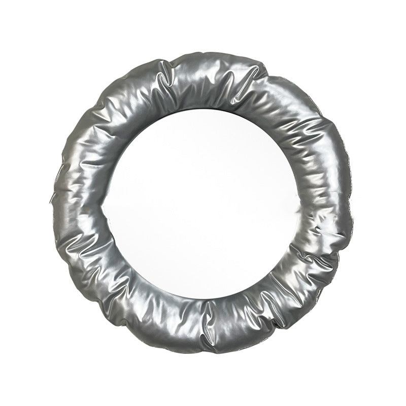 Fabric-Framed Round Wall Mirror — view 4