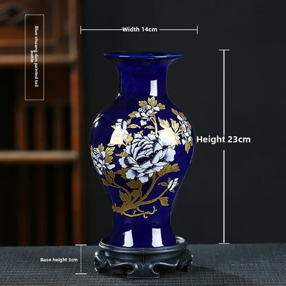 Blue & Gold Gilded Peony Vase, porcelain — view 6