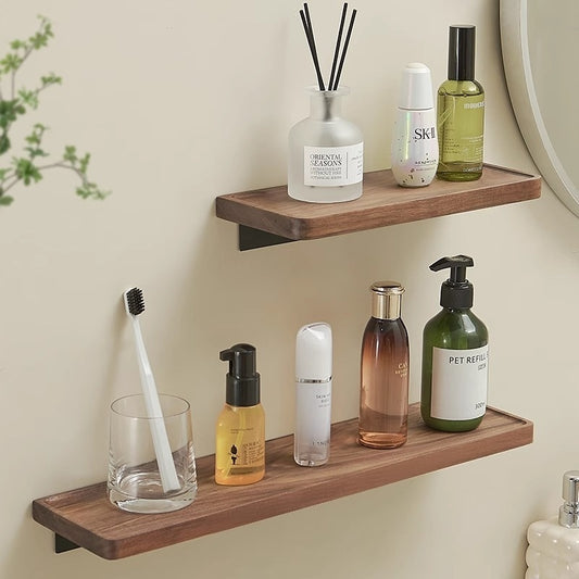 No-Drill Shower Shelf, Walnut Finish — main view