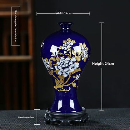 Blue & Gold Gilded Peony Vase, porcelain — view 10