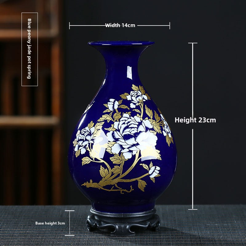 Blue & Gold Gilded Peony Vase, porcelain — view 9