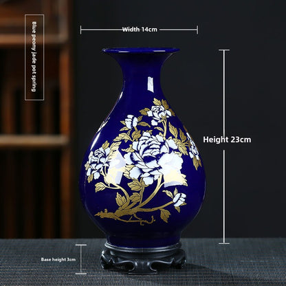 Blue & Gold Gilded Peony Vase, porcelain — view 9
