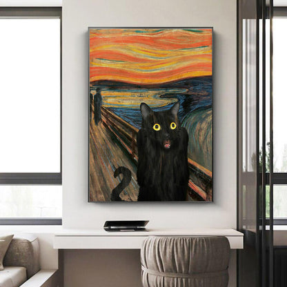 Funny Black Cat Portrait Print — quirky wall art | BYHIMSELF
