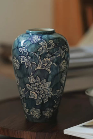 Blue & White Ink Ceramic Vase — view 3