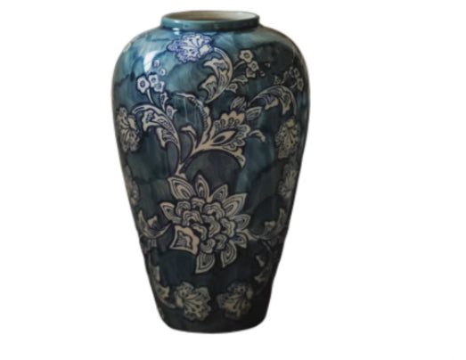 Blue & White Ink Ceramic Vase — view 4