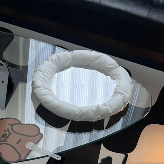 Fabric-Framed Round Wall Mirror — main view