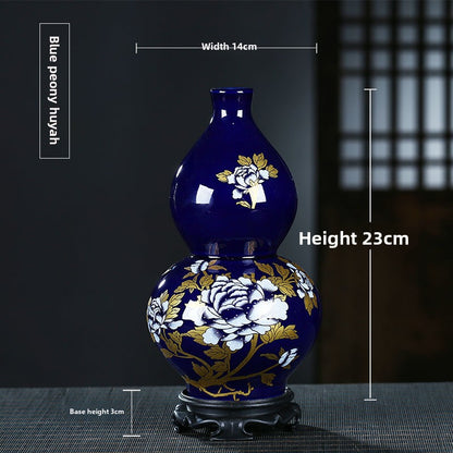 Blue & Gold Gilded Peony Vase, porcelain — view 8