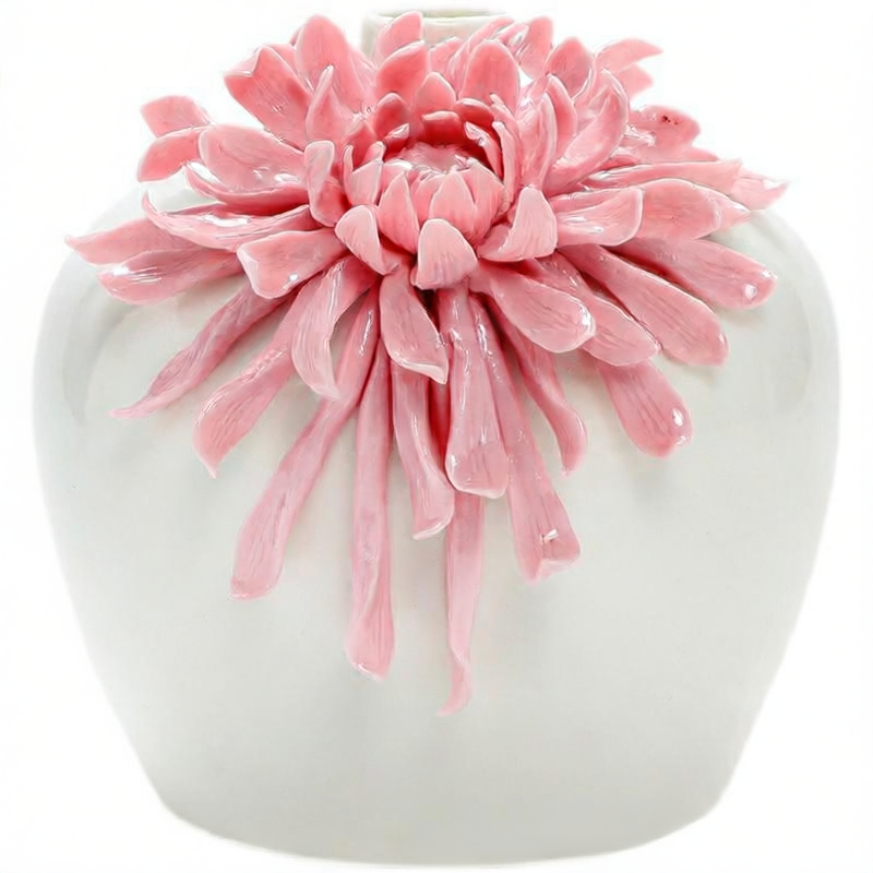 Pink Chrysanthemum Ceramic Vase — view 3
